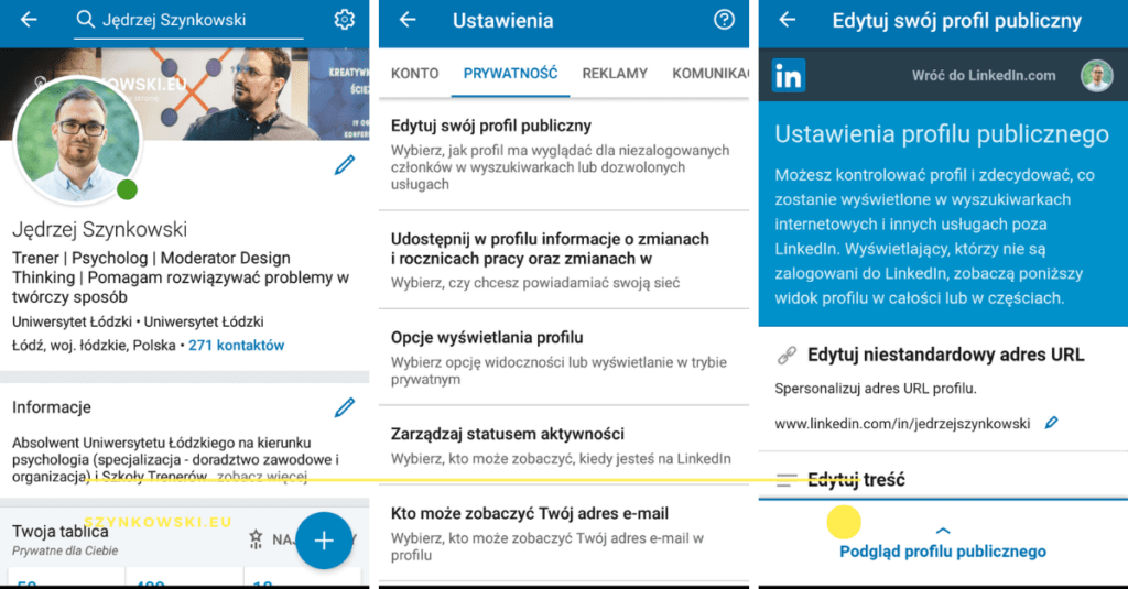 LinkedIn. Ustawianie adresu URL